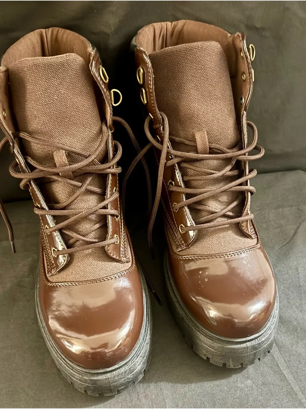 ASOS Brown Lace-Up Chunky Patent Toe Boots